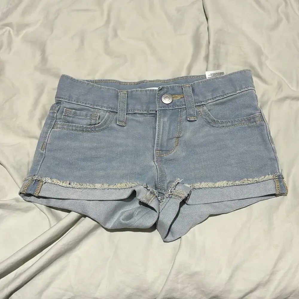Old navy 6 light blue denim cuffed hemline jean shorts euc adjustable waist